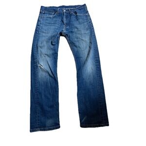 LEVI LEVIS 505 STRAIGHT Leg Jeans Mens 34X32 Denim Red Tab Grunge Distressed